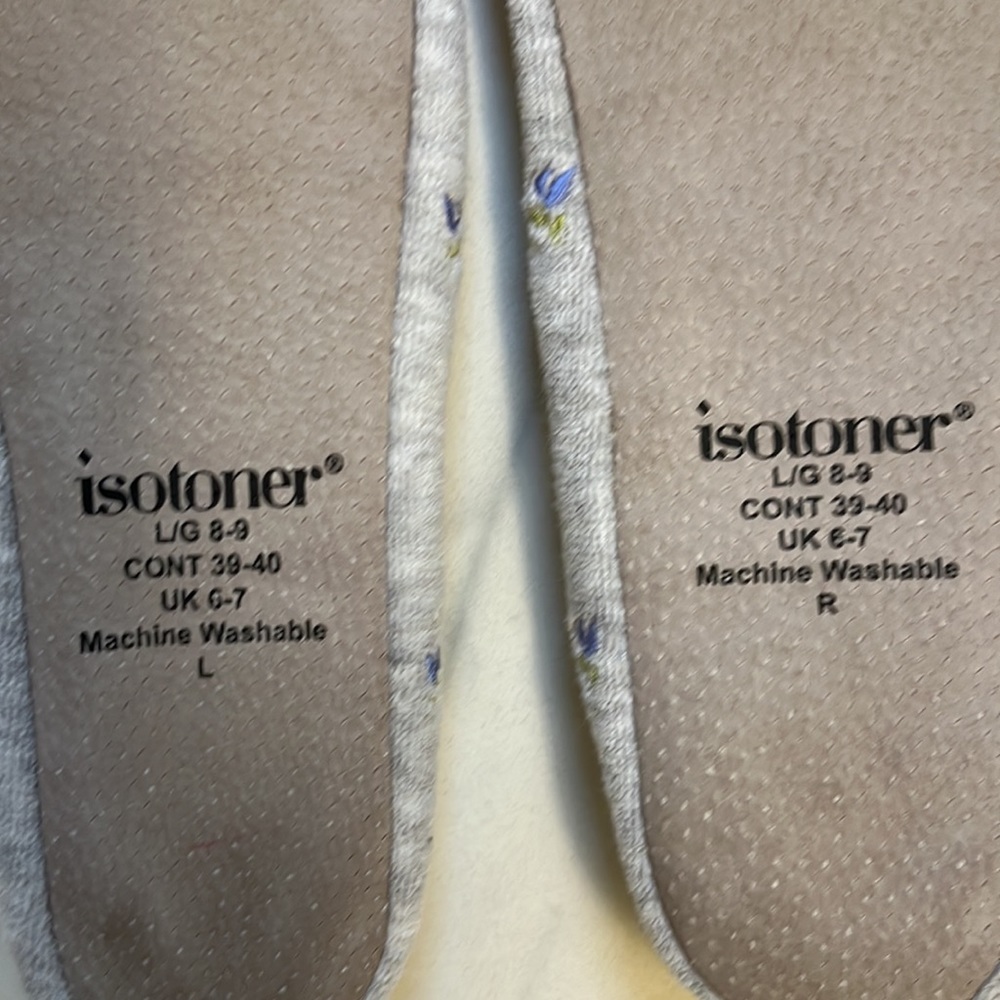Women's isotoner Floral Embroidered gray Ballerina Slippers size L/G 8-9 - Picture 3 of 4